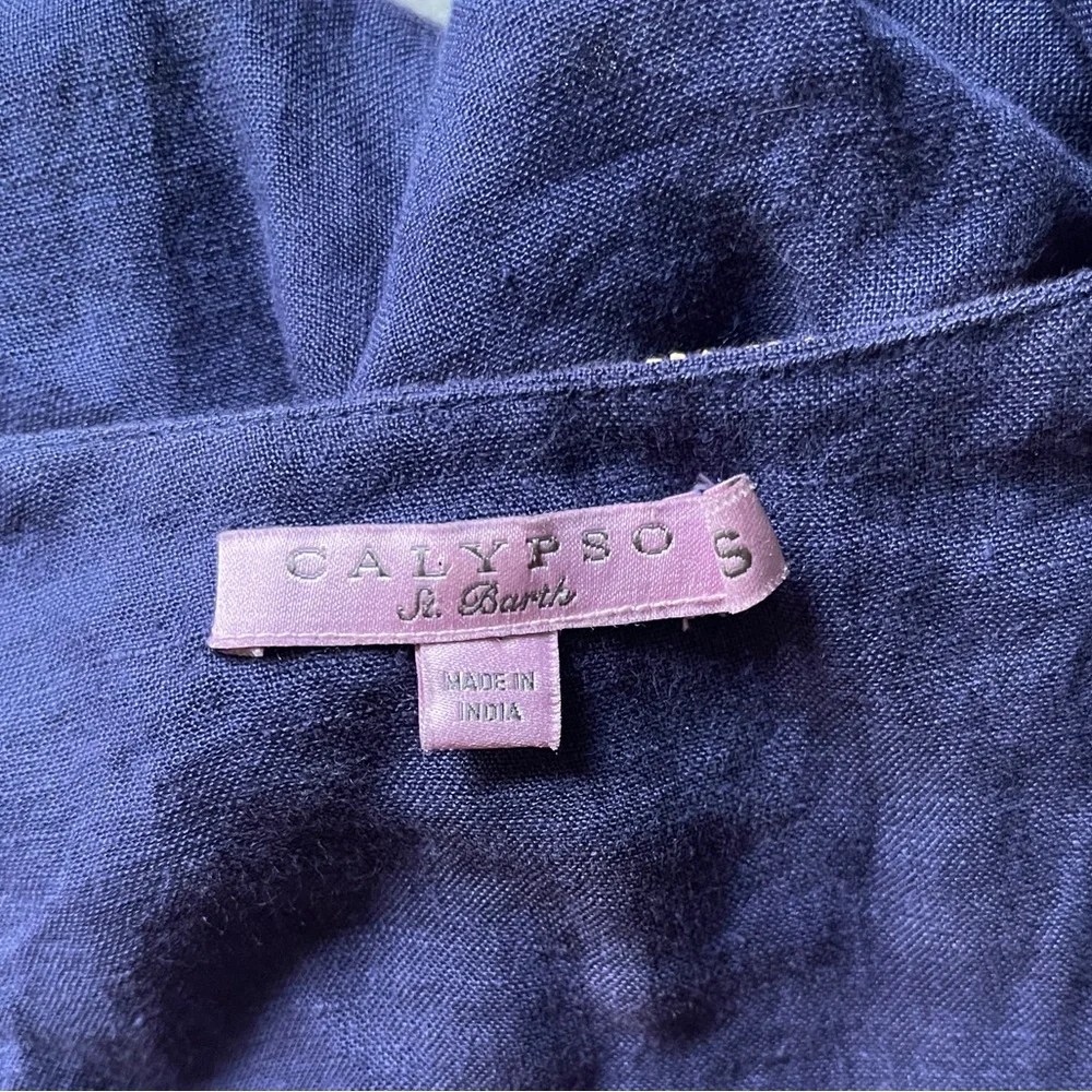 Calypso St. Barth Navy Blue Linen Wood Beaded Embroidered Tunic Top s‎ - Picture 9 of 10
